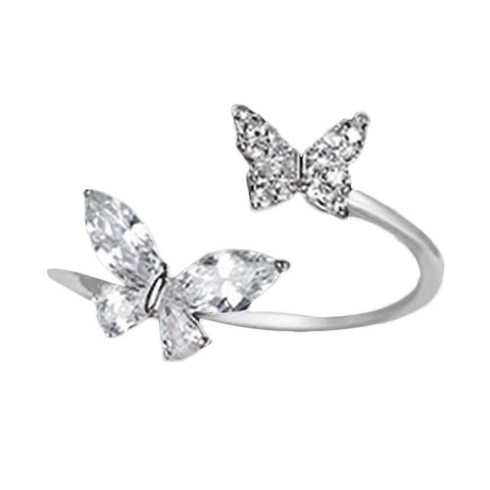 Sparkling Diamond Butterfly Ring Female Adjustable Finger Ring