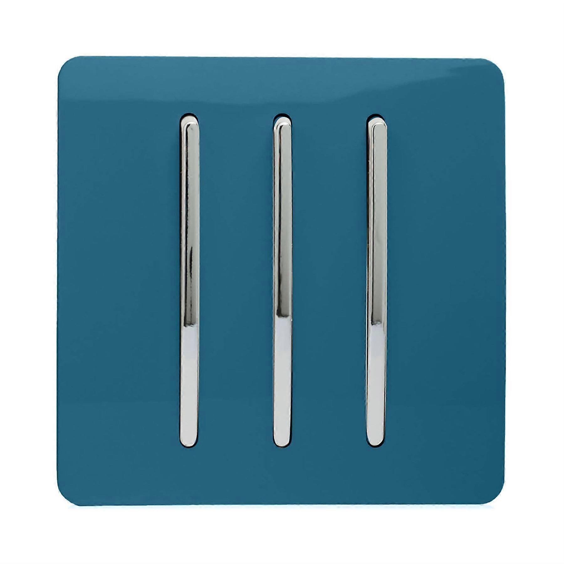 Trendi 3 Gang 2 Way Artistic Modern Glossy 10 Amp Rocker Tactile Light Switch Ocean Blue