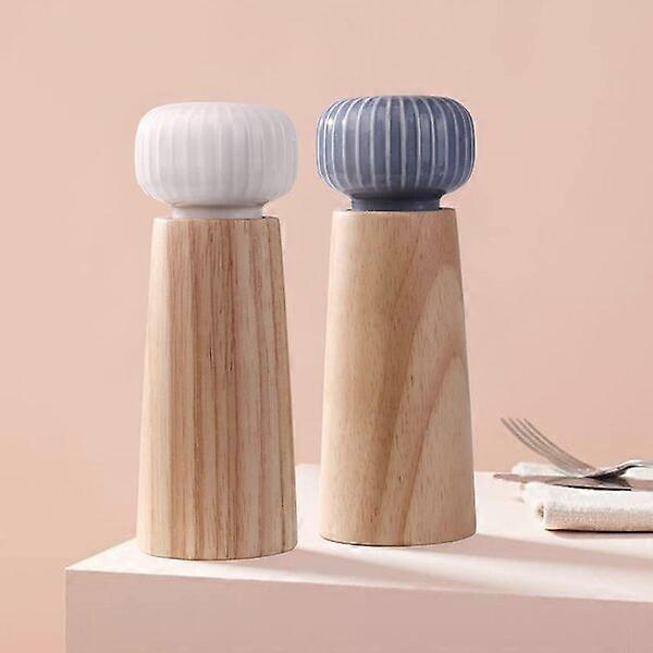 Salt and pepper grinder, combination of wood and ceramic, easy to fill with a rotating head
