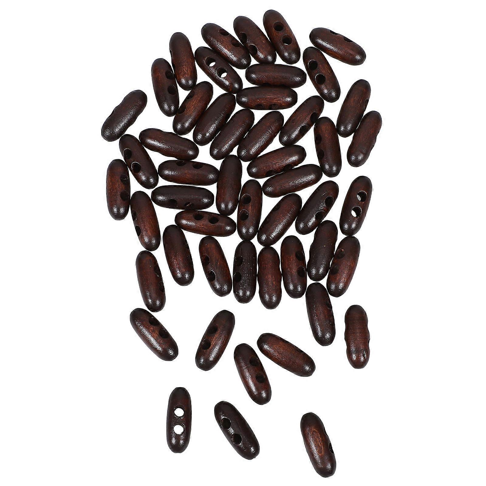 50pcs Coffee Wood Toggle Buttons for DIY Crafts Double Hole Design Secure Fasteners 3cm