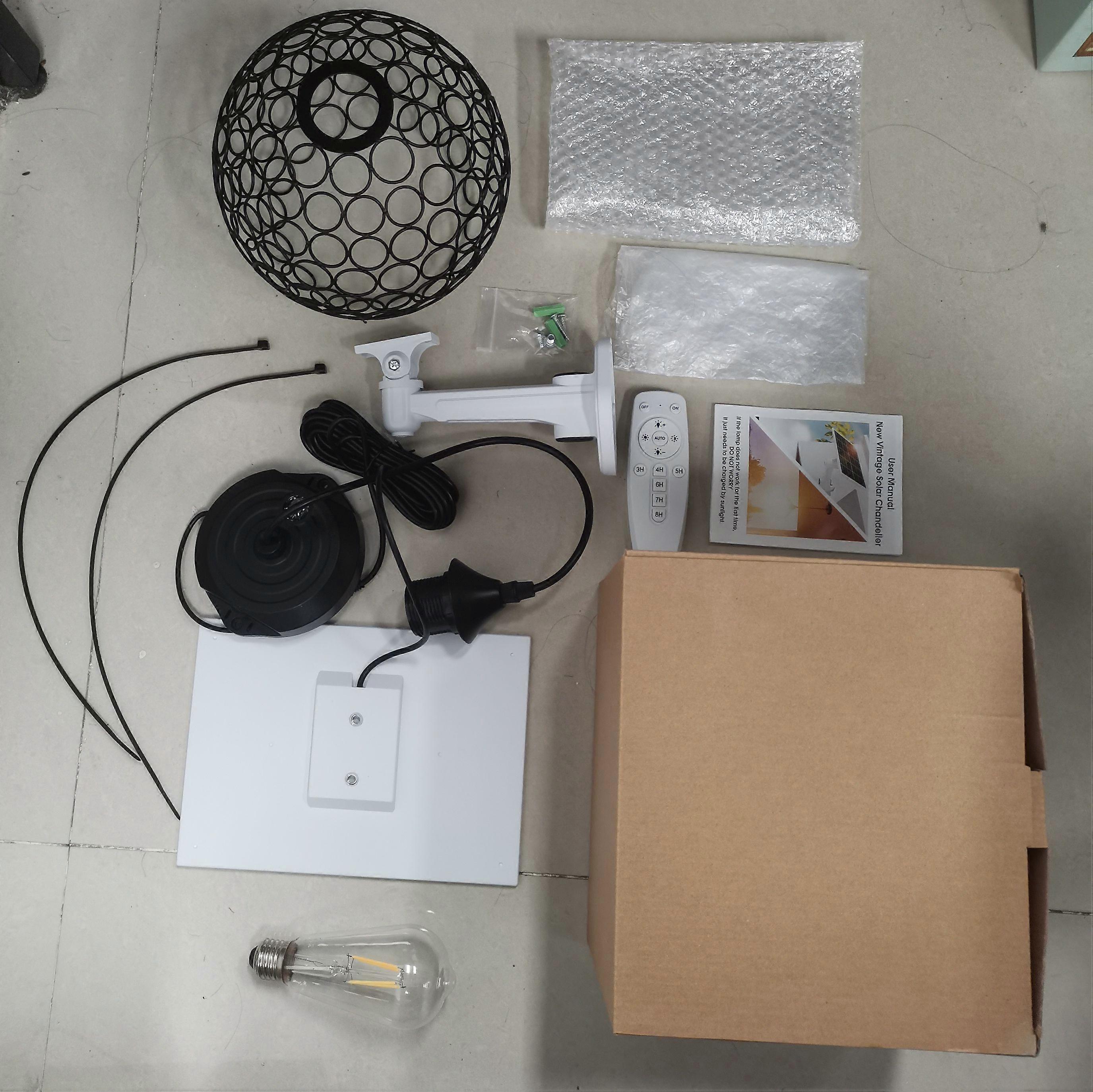 Retro Solar Powered Pendant Lamp, Dusk to Dawn Solar Chandelier, Dimmable ST64 Glass Bulb, Indoor Outdoor Hanging Lights, with Remote Control, Timer F