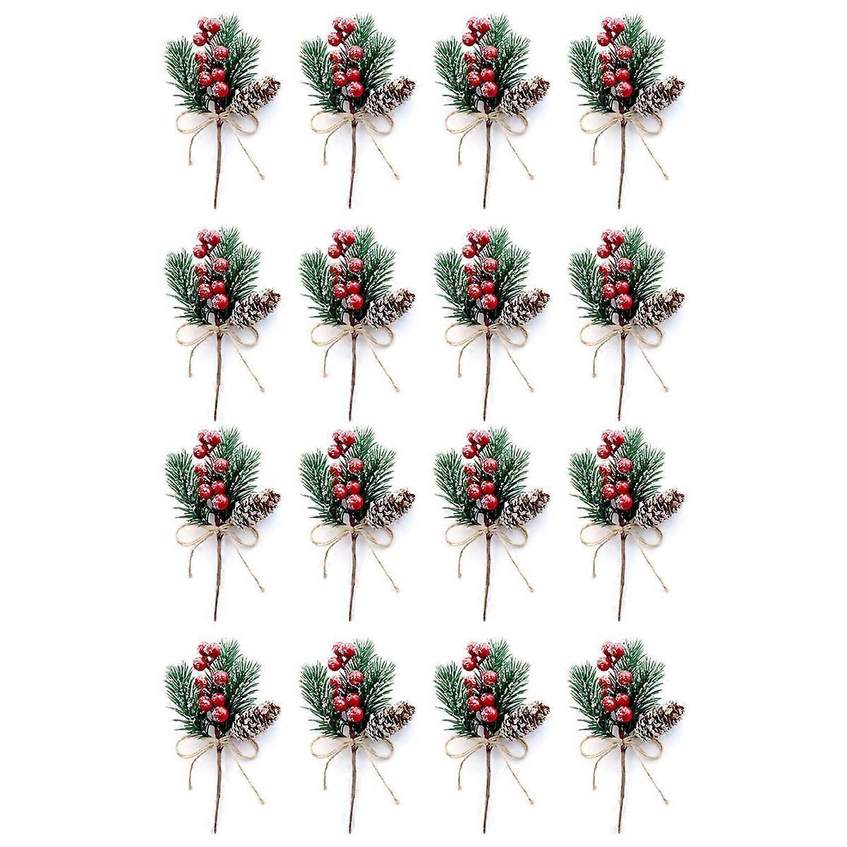 Red Berry Stems Pine Branches Evergreen Christmas Berries Decor 16 PCS Artificial Pine Cones Branch