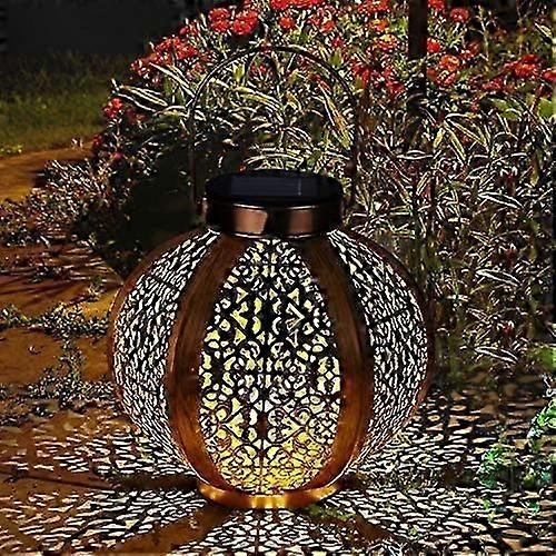 Solar-Powered Hexagonal LED Garden Lantern with Gold Finish for Outdoor Use