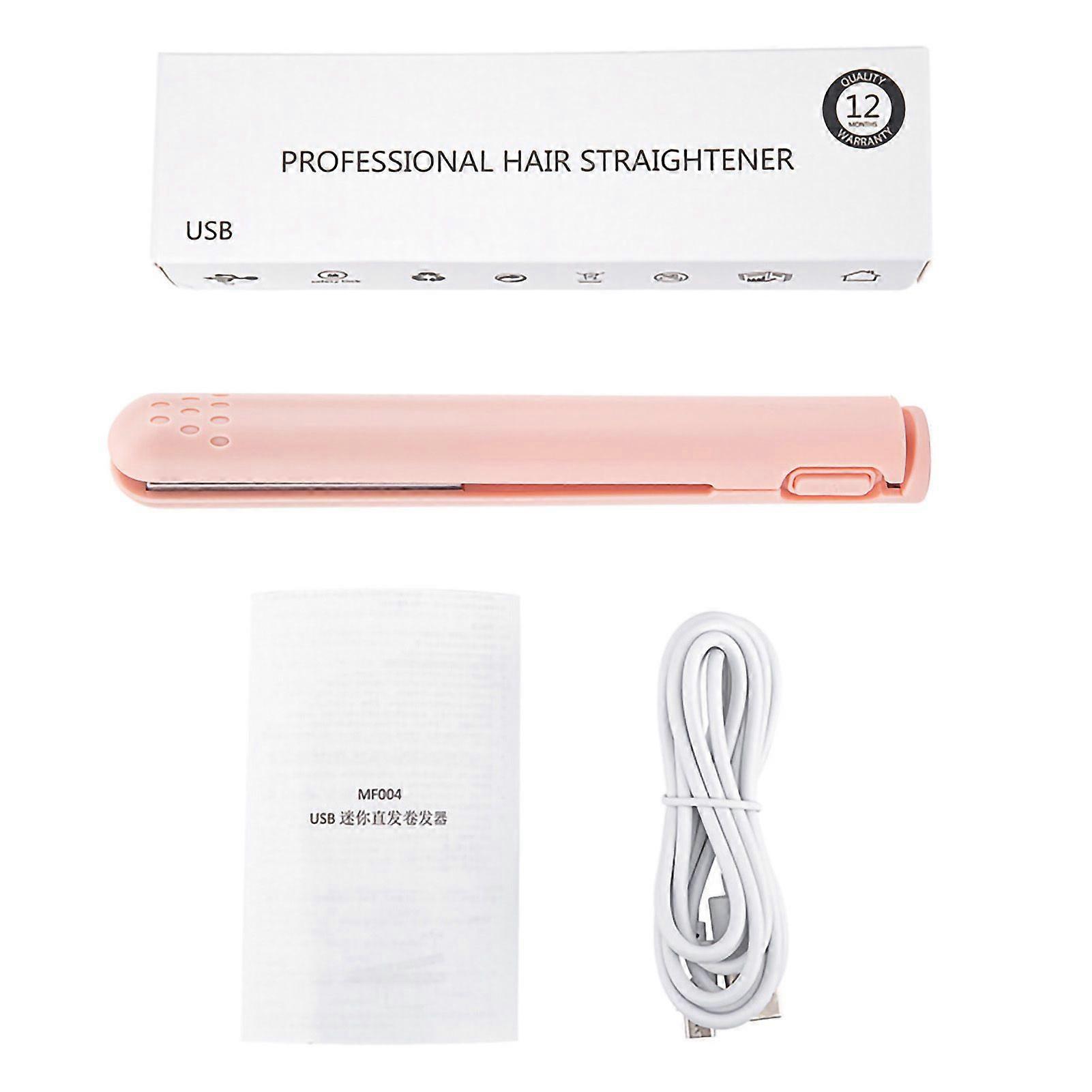 Mini 2 in 1 Hair Straightener USB Ceramics Heating Straightening Curling Flat Iron Rose
