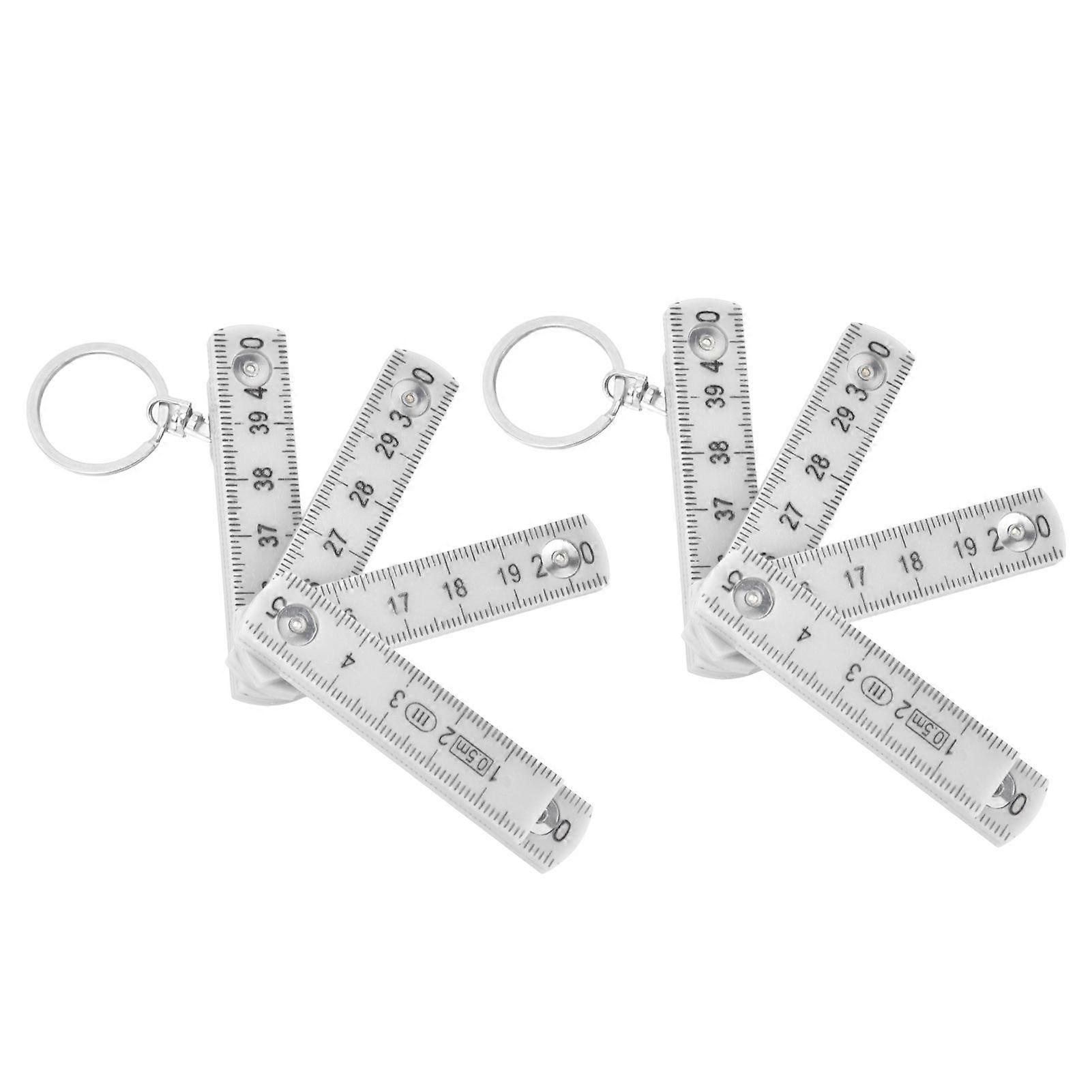 2Pcs ABS Folding Ruler Portable 0.5m Foldable Ruler with Key Ring for Carpentry Laying TilesWhite