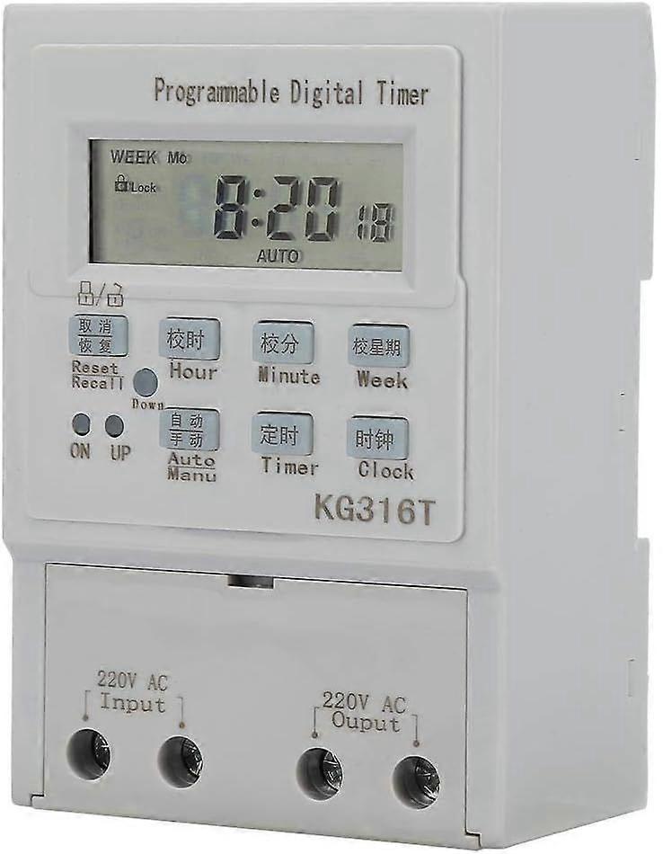 AC 220V Timer Switch, 1W 25A Mini Digital Time Switch Programmable Control Time