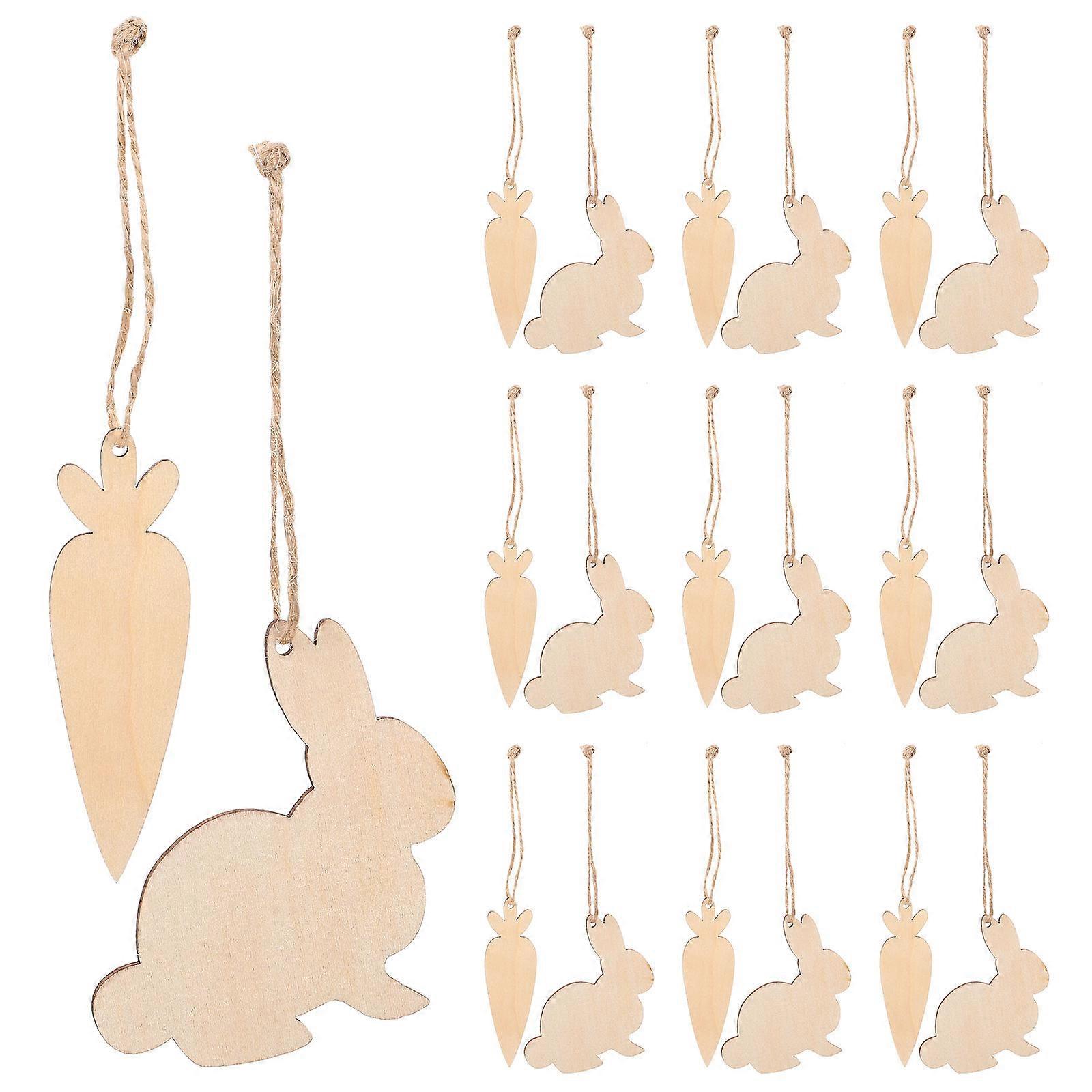1 Set Easter Rabbit Craft Tags Wooden Easter Carrot Hanging Cutout Unfinished Wooden Ornaments for DIY Projects