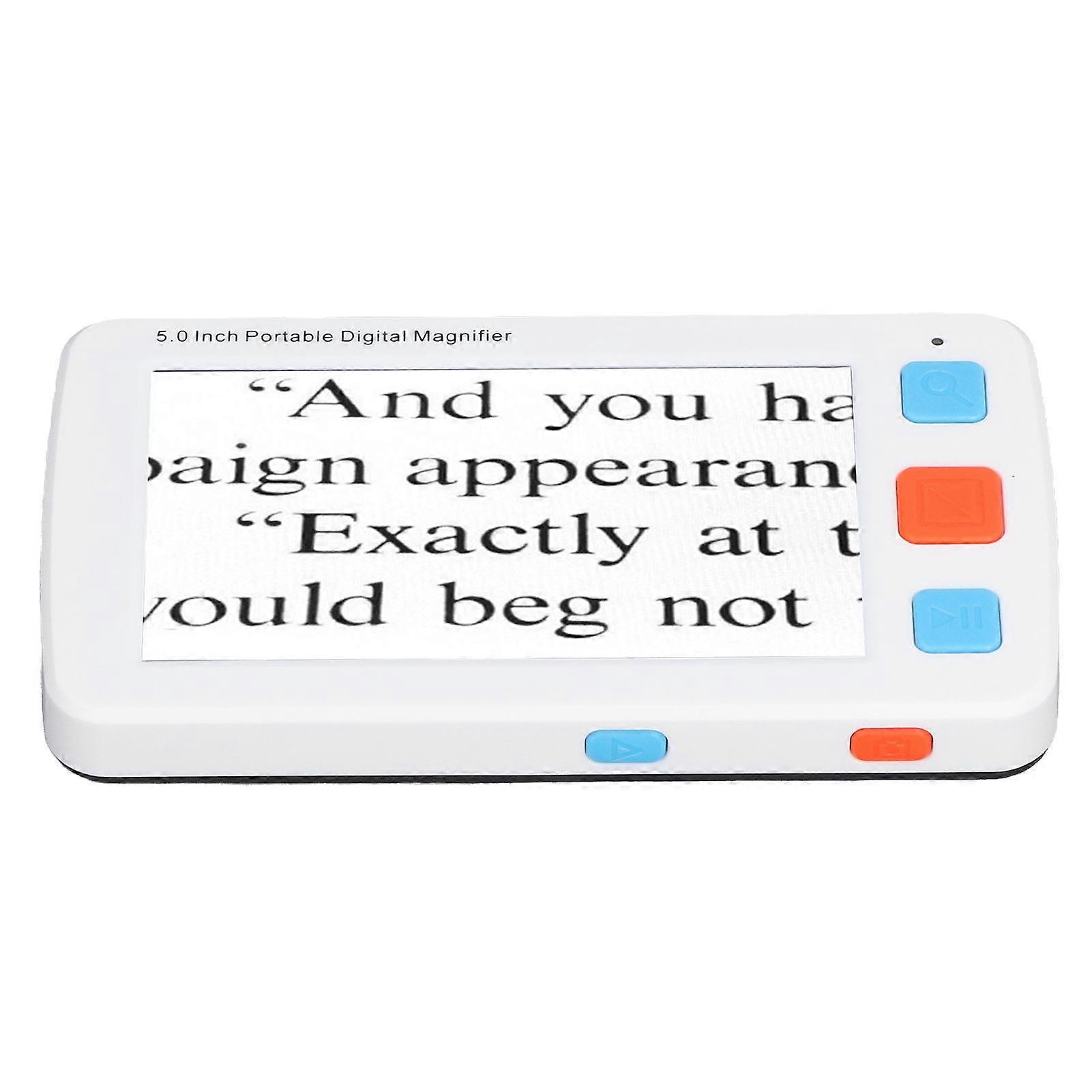 5.0in Electronic Digital Magnifier Portable Reading Aid 4X‑32X Zoom 17 Color Mode Folding Handle for Low Vision 100‑240V White EU Plug