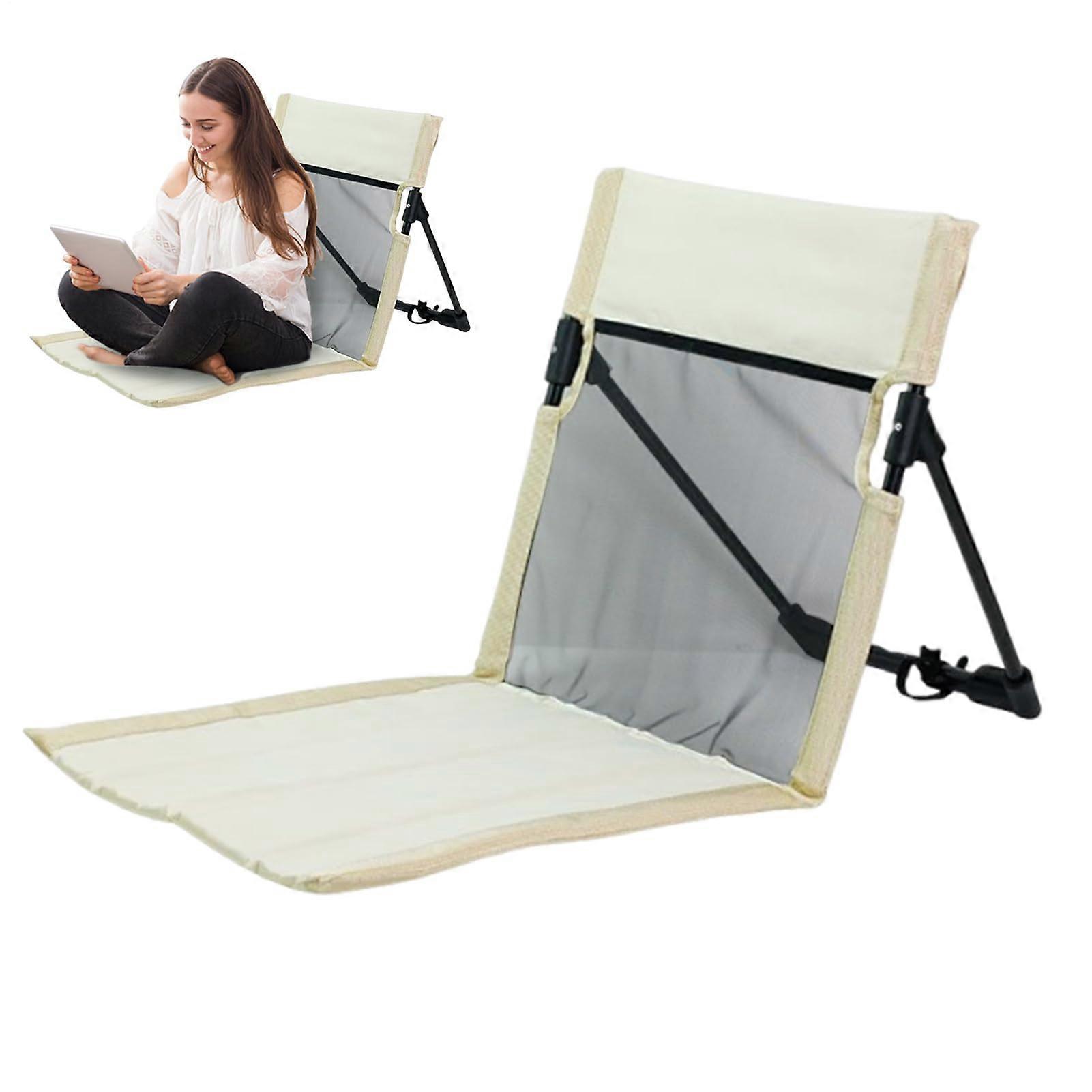 Folding Beach Chair With Backrest, Floor Seat, Breathable Stool, White For Travel, Outdoor Activities, Tailgating, Backyard