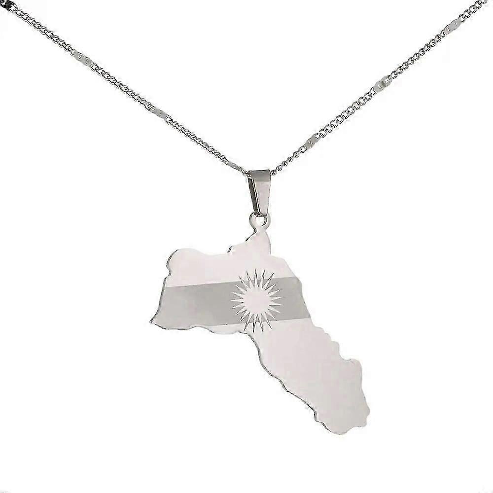 Collier carte kurde en acier inoxydable