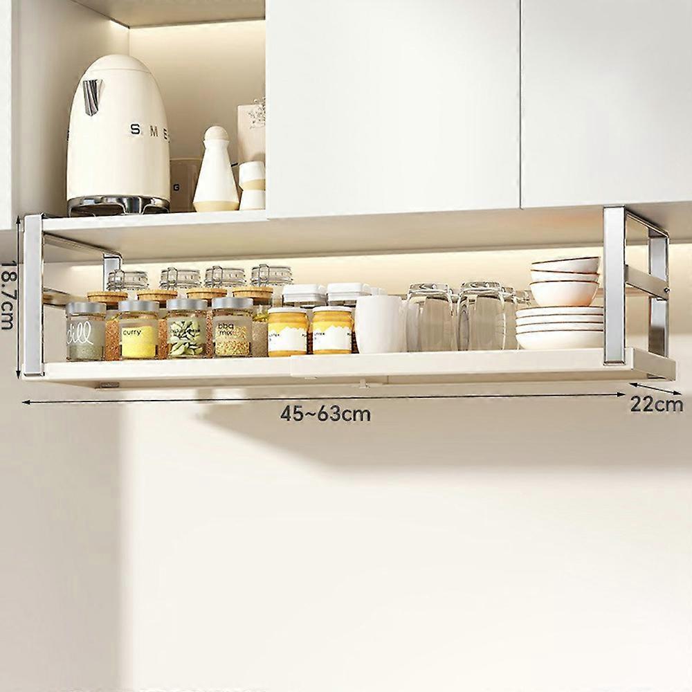 TKdaddy Adjustable Under Cabinet Organizer Rack 45-63cm Extendable Kitchen Storage Shelf Multi-Function Holder Silver