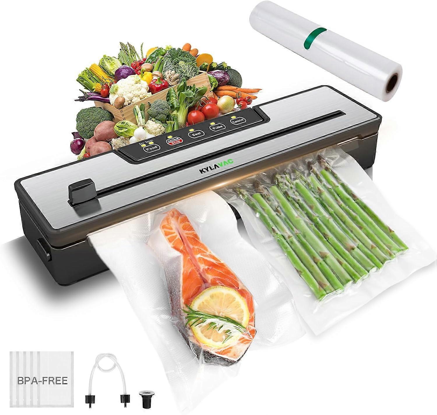Food Vacuum Sealer Machine, 8-in-1 Automatic with Dry&Wet Modes, Starter Kits, Bags, Cutter, Sous Vide Compatible, Silver