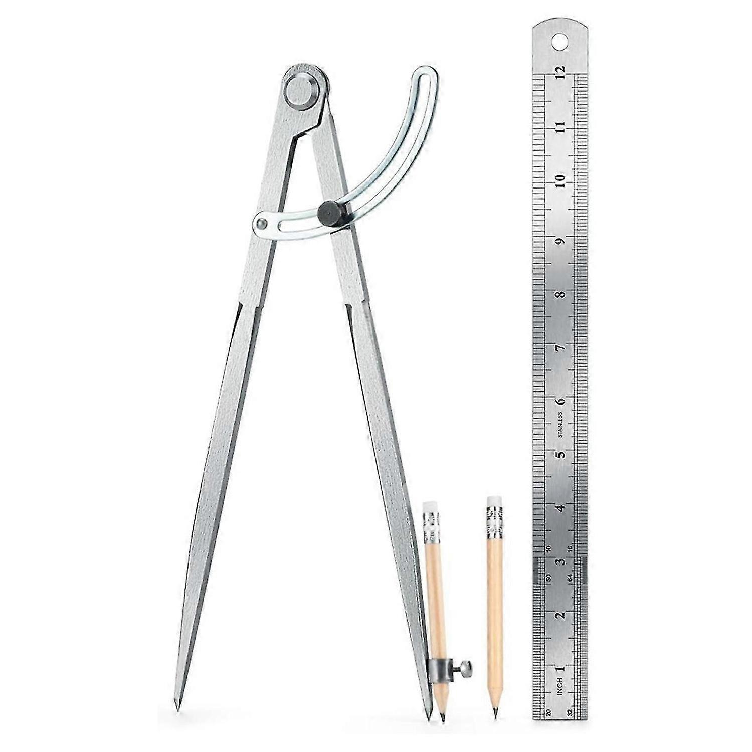 Woodworking Compass Geometry Tool - Professional Locking Drafting Compass with Pencil Holder 300mm