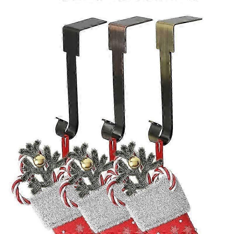 Set of 3 black metal Christmas stocking holders with hanging hooks for Christmas decorations