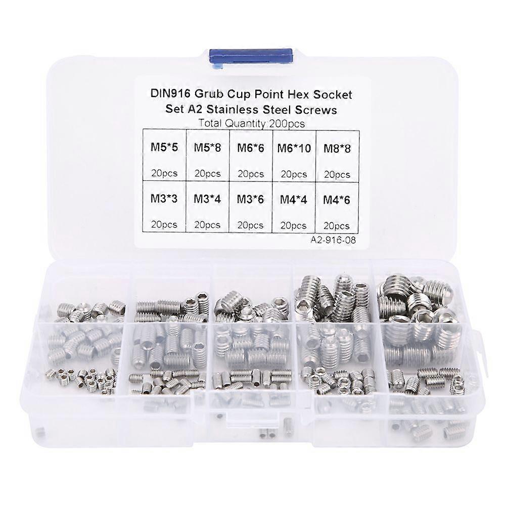 200pcs Stainless Steel Cup Point Hex Socket Grub Screw for Precise Instrument M3/M4/M5/M6/M8