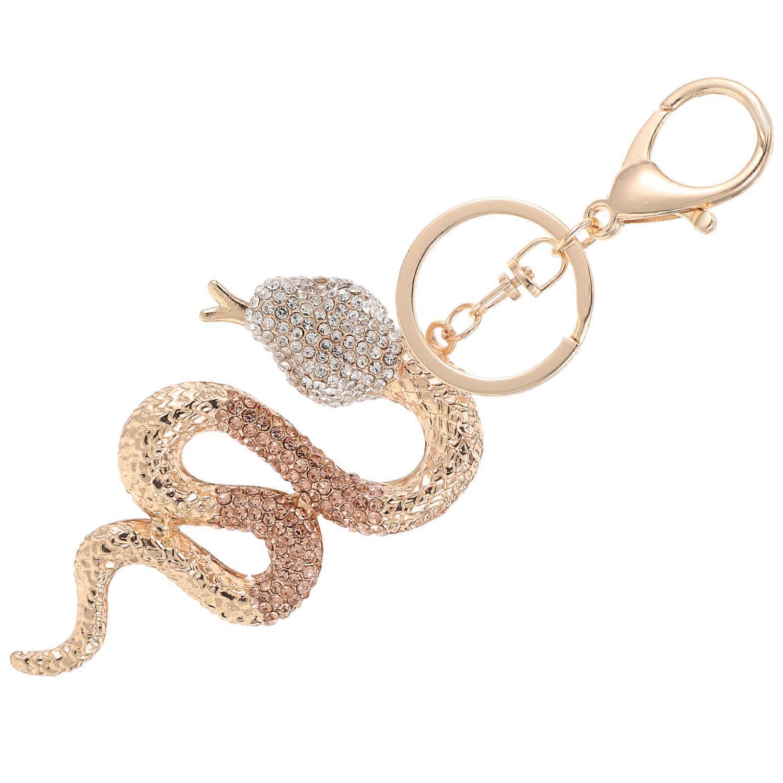 Golden Snake Key Chain for Decoration 2Pcs Rhinestone Snake Pendant Alloy