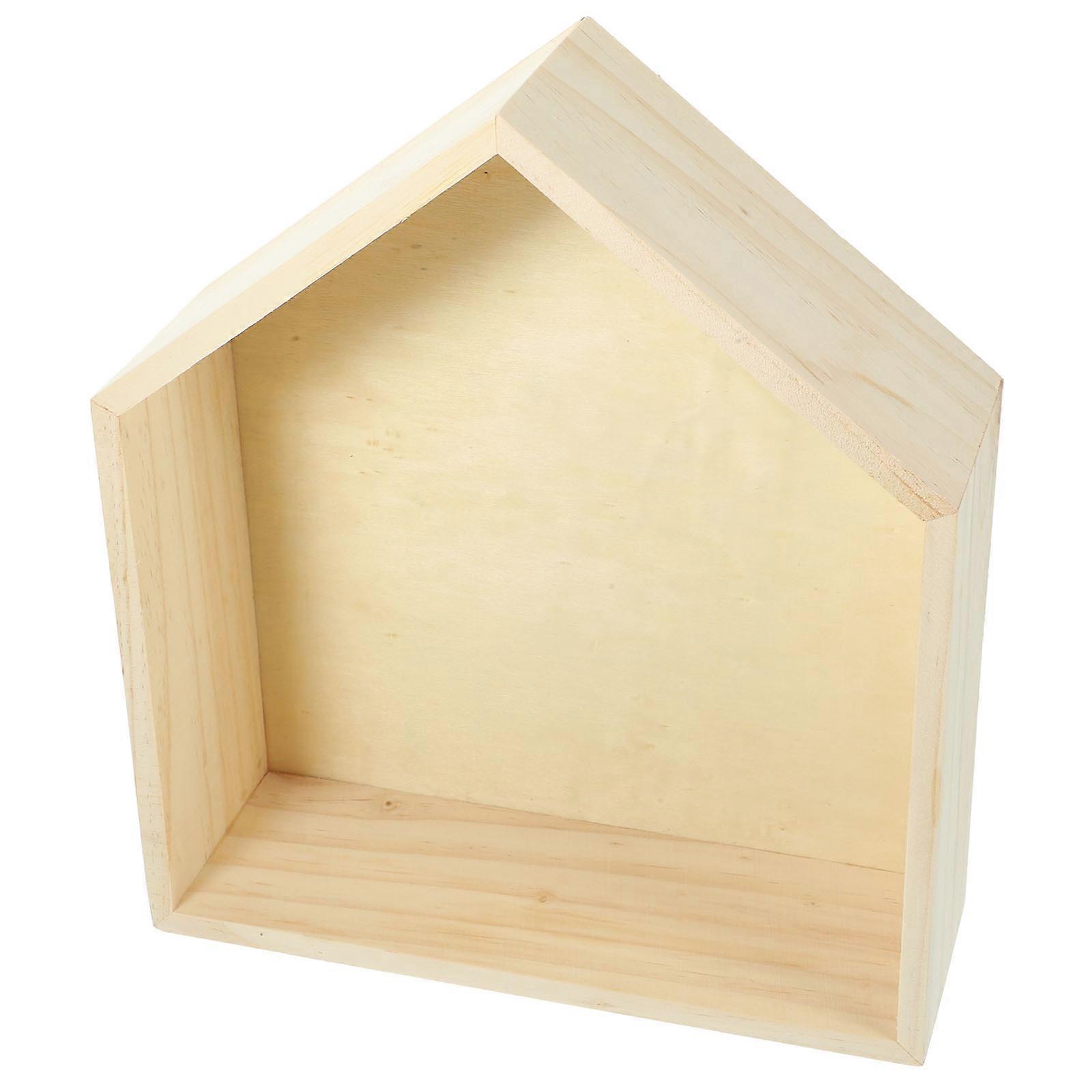 2Pcs House Shape Wall Mounted Shelf Wooden Floating Storage Solution For Office Minimalist Style Beige