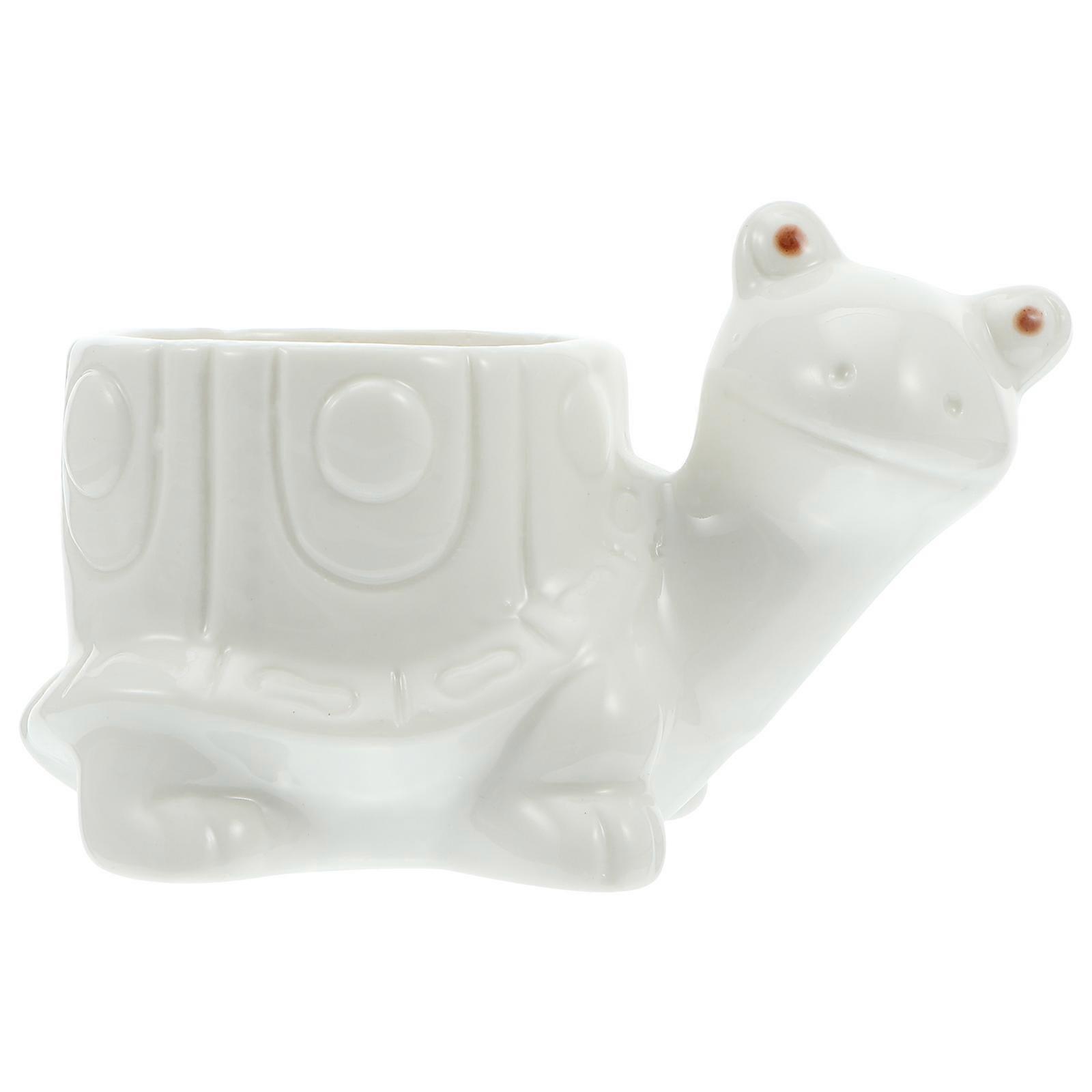 White Ceramic Flowerpot Turtle Shaped for Succulent Use 2Pcs