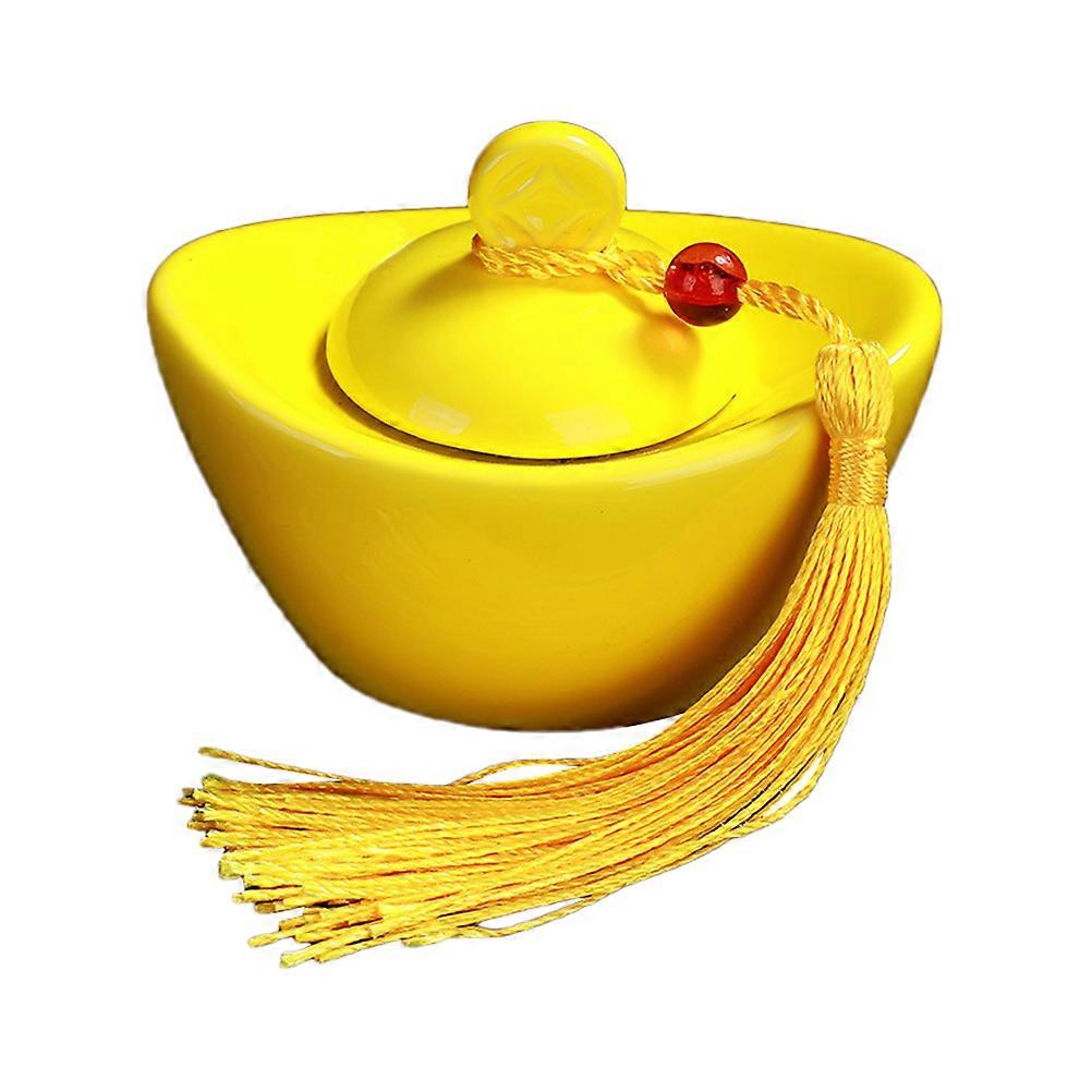 Ceramic Storage Container for Sealing with 3Pcs Yellow Ingot Tea Tins