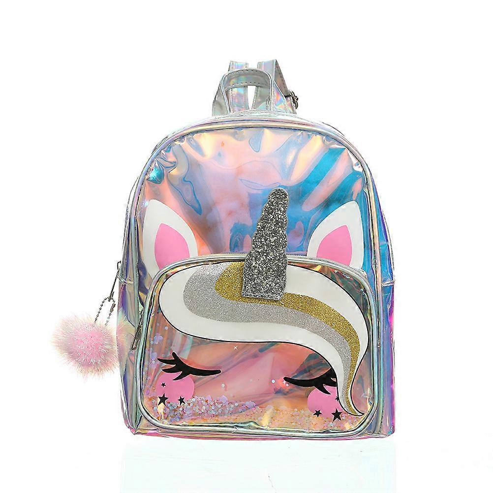 Student Backpack Unicorn Satchel for Stuff Holding 3Pcs Silver Shiny Bookbag