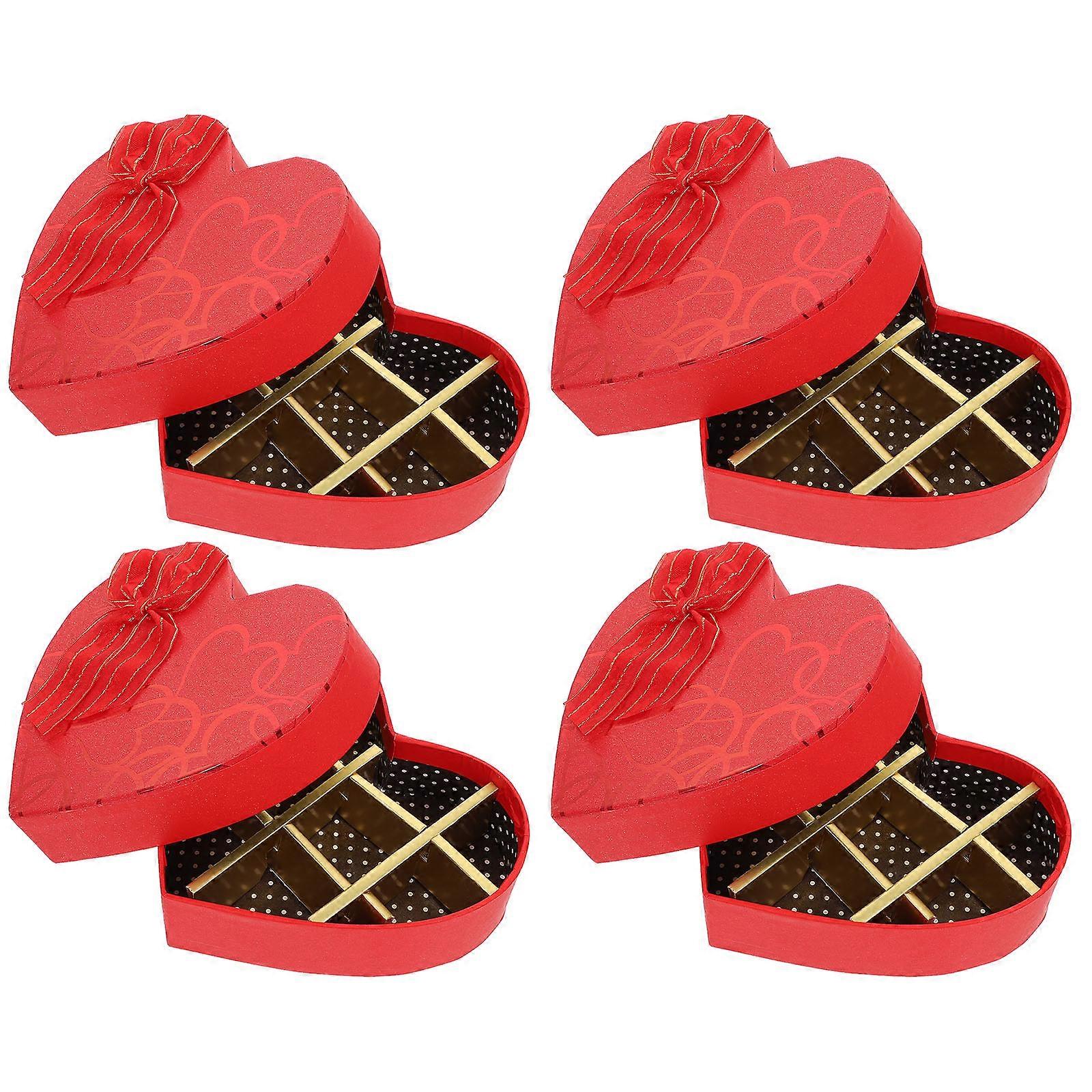 Valentine's Day Heart-Shaped Chocolate Box 4Pcs Red Cardboard Versatile Storage