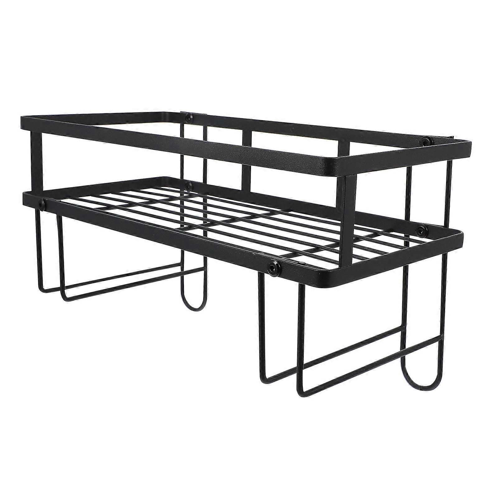 Black Bathroom Shelf Single Layer Rack for Storage Use 2Pcs Carbon Steel