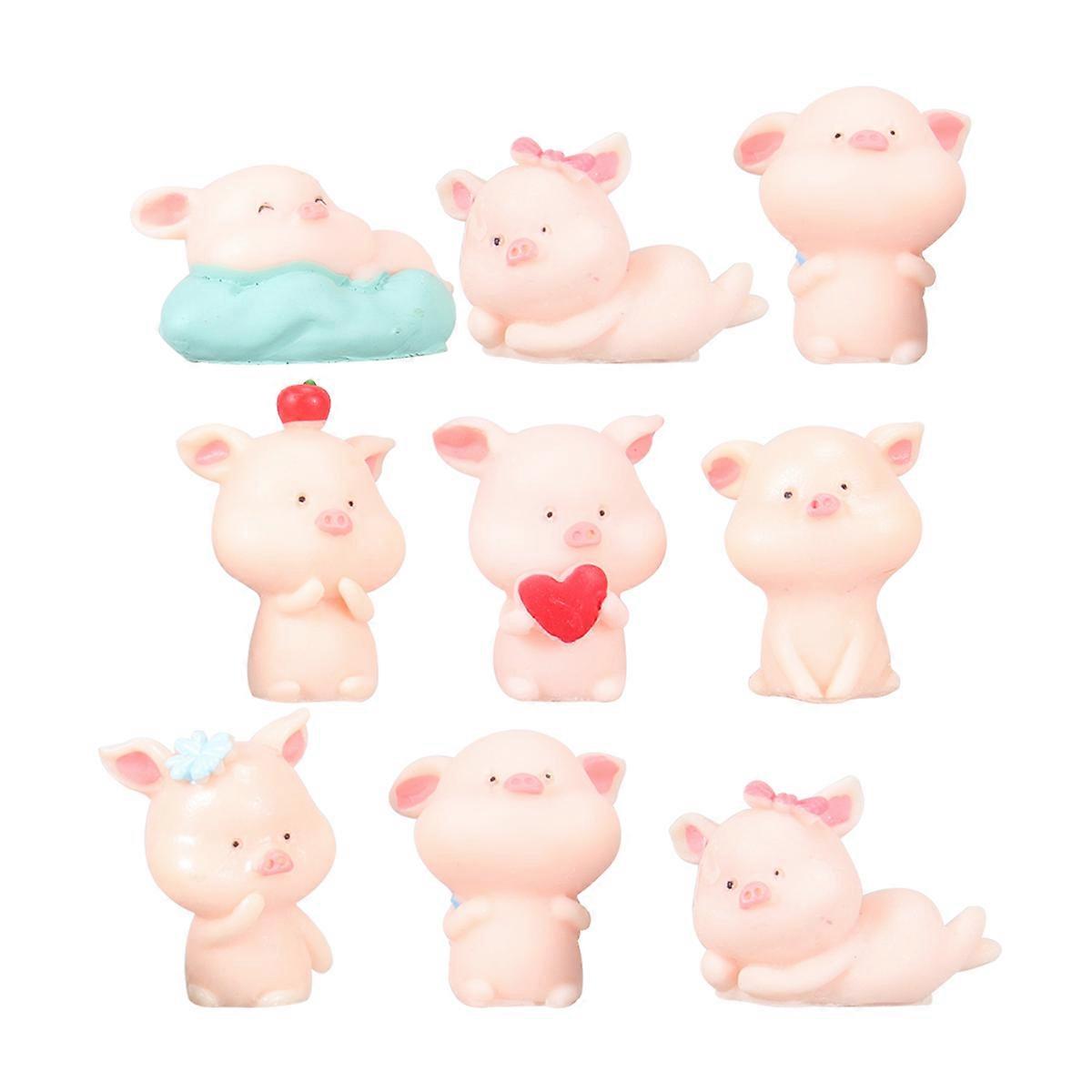 Resin Ornaments Pig Shape Garden Cake Decorations Approx 10 X 8 X 3Cm Pink Color Creative Desktop Ornaments 9Pcs