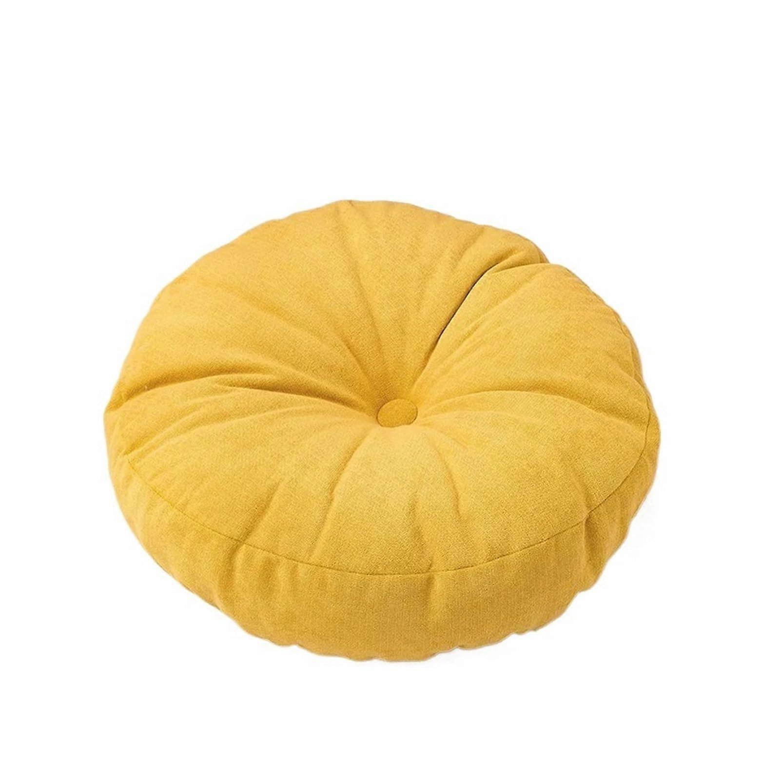 Meditation Cushions Round Fabric Pillows 40x40cm Yellow Solid Color Thickened Fabric For Adults