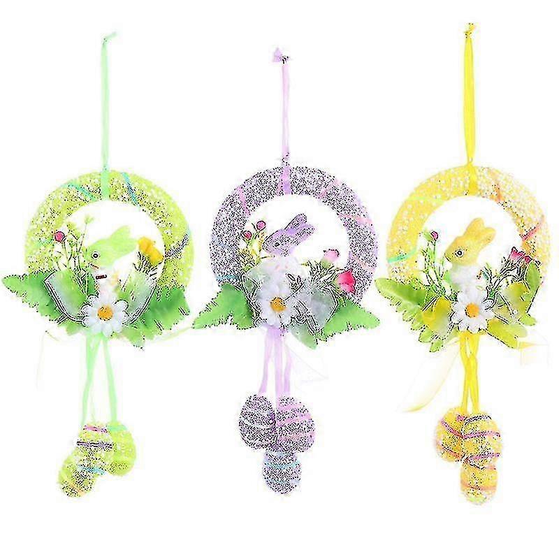 3pcs Easter Hanging Wreath Creative Easter Bunny Garland Door Wall Wreath