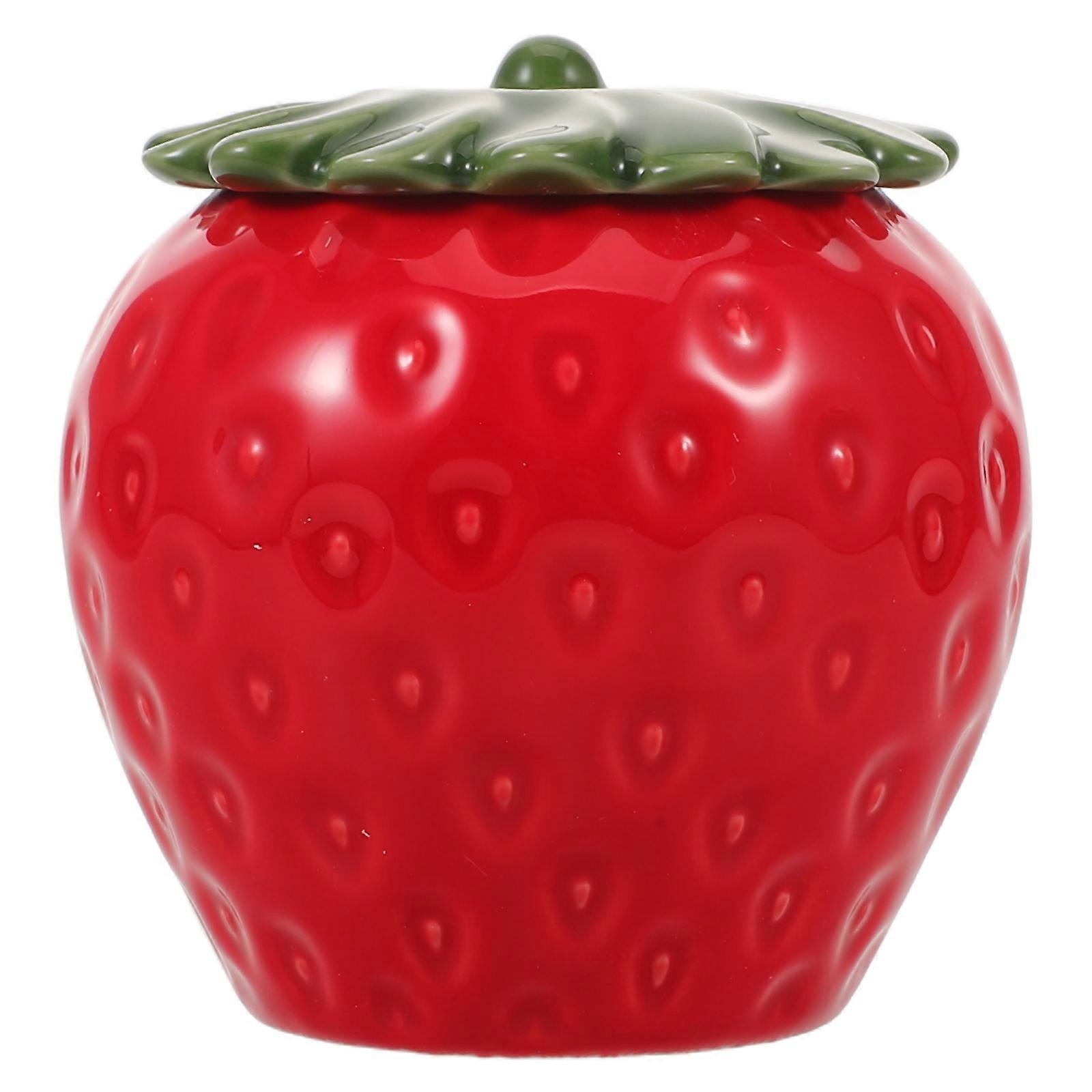 Strawberry Ceramic Canister with Lid for Food Storage Cookie Jar Container