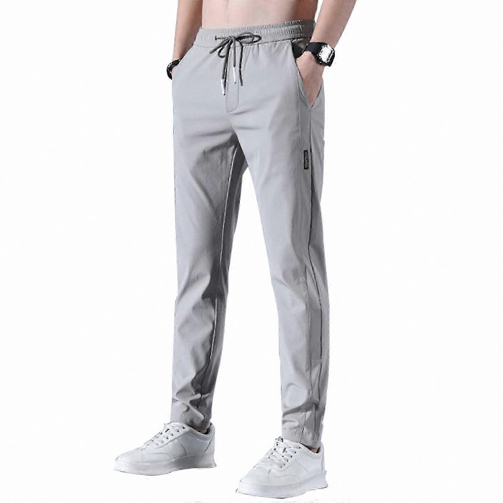 Quick-Drying Solid Color Men's Stretch Trousers Mid-Waist Loose Fit Lightweight Fast Dry Pants for Outdoor Activities