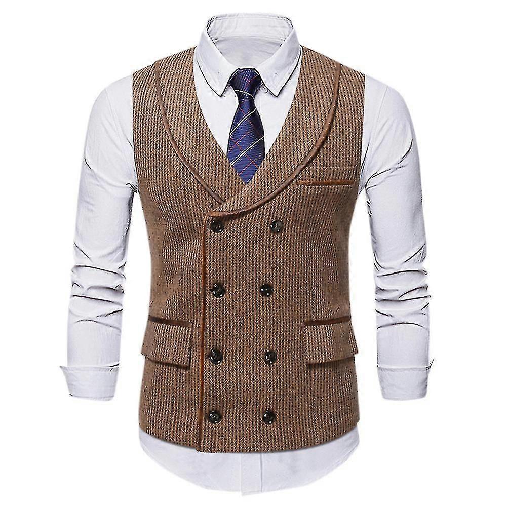 Mystdiy Mens Striped Double Breasted Vest