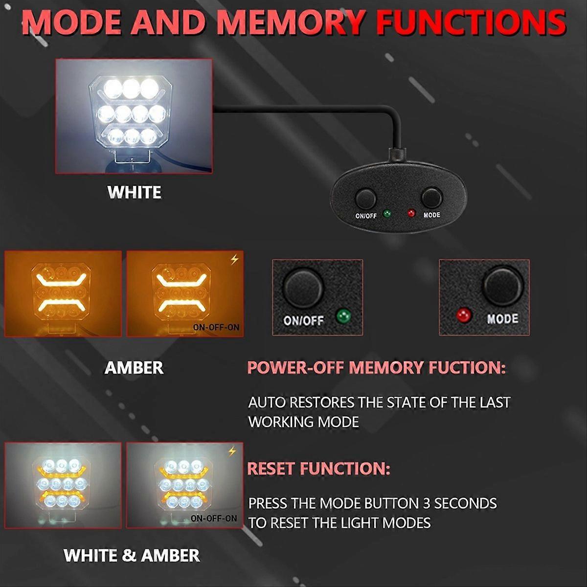 4 Inch Square LED Work Light with Wiring Harness Kit