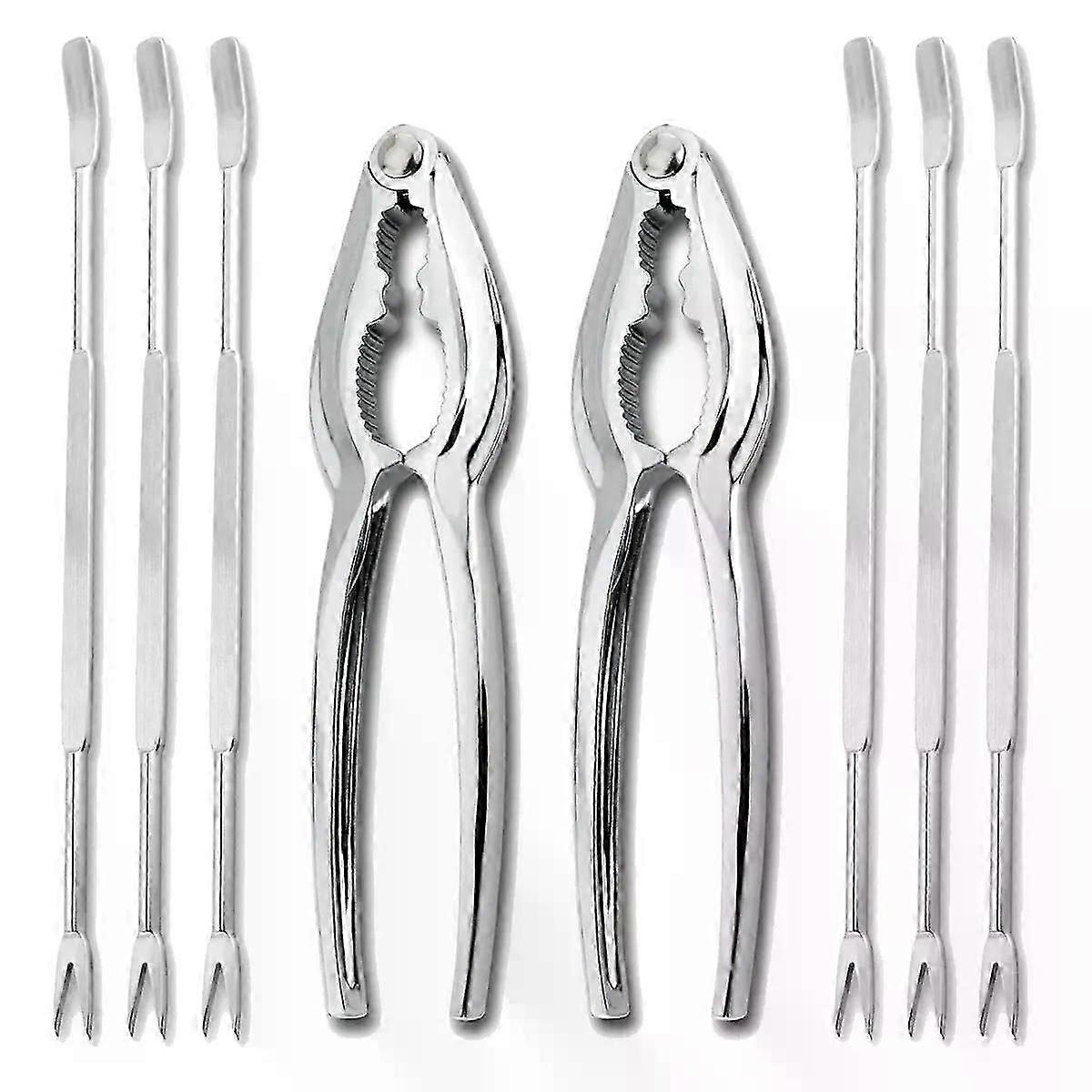 8 Piece Seafood Tool Kit  Stainless Steel Crab Leg Cracker and Forks Nut Cracker Set Shellfish Sheller
