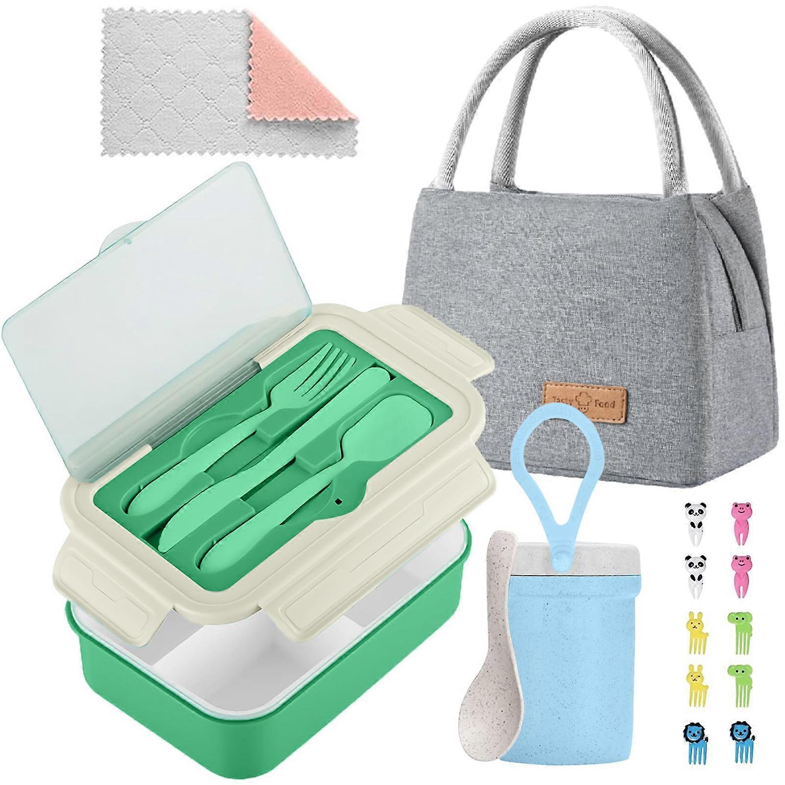 Hariumiu Leak-proof Lunch Box Set with Bag, Spoon, Forks, Dishcloth - Compatible with Daily Use for Kids & Adults