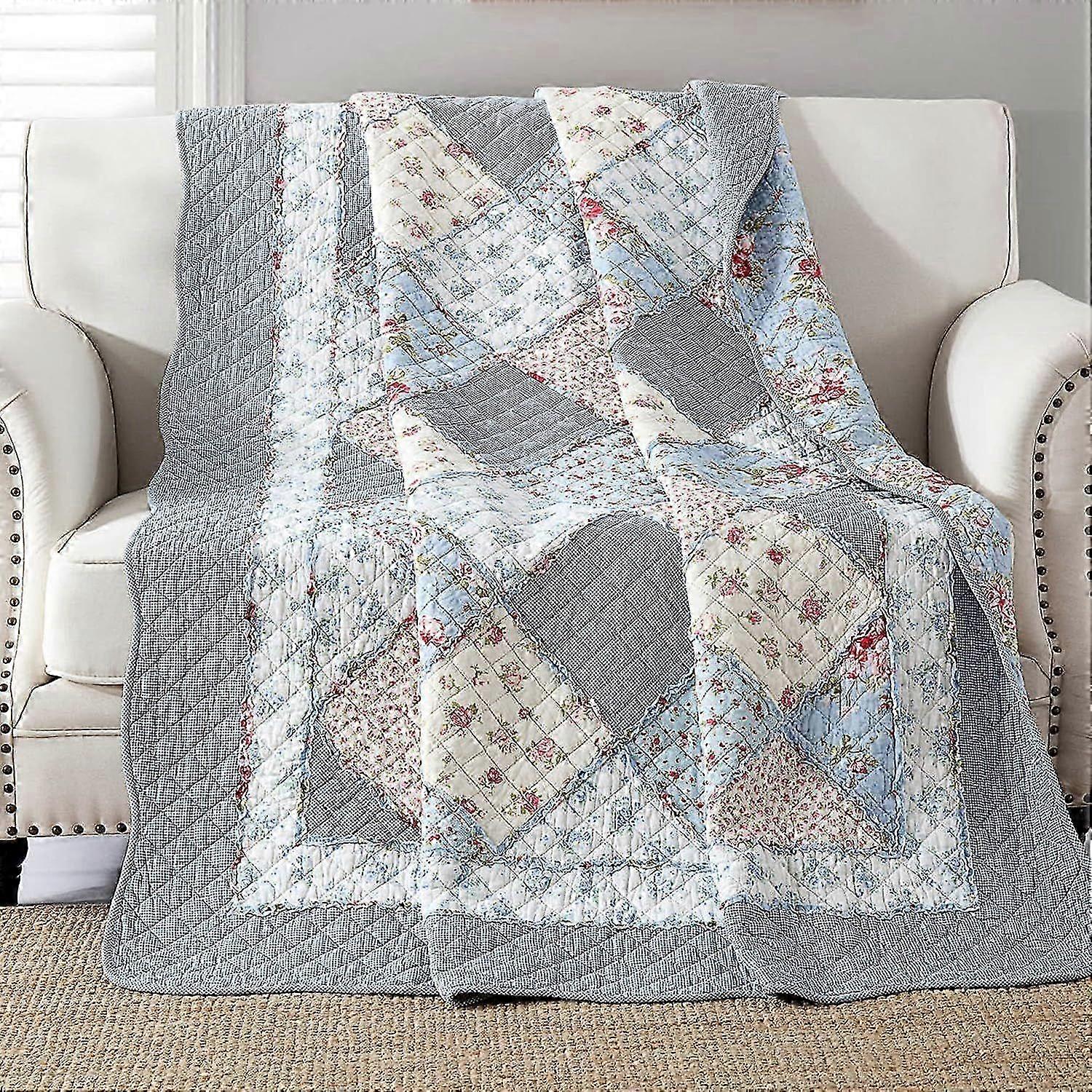 Patchwork bedspread for air conditioner rooms in soft washed blue