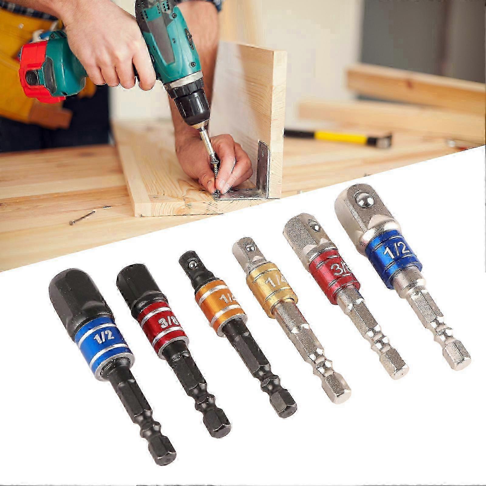 2025 6Pcs Socket Adapter Set Hex Shank Bit Socket Wrench Adapter Extension Set Air Screwdriver Power Tool Accessories