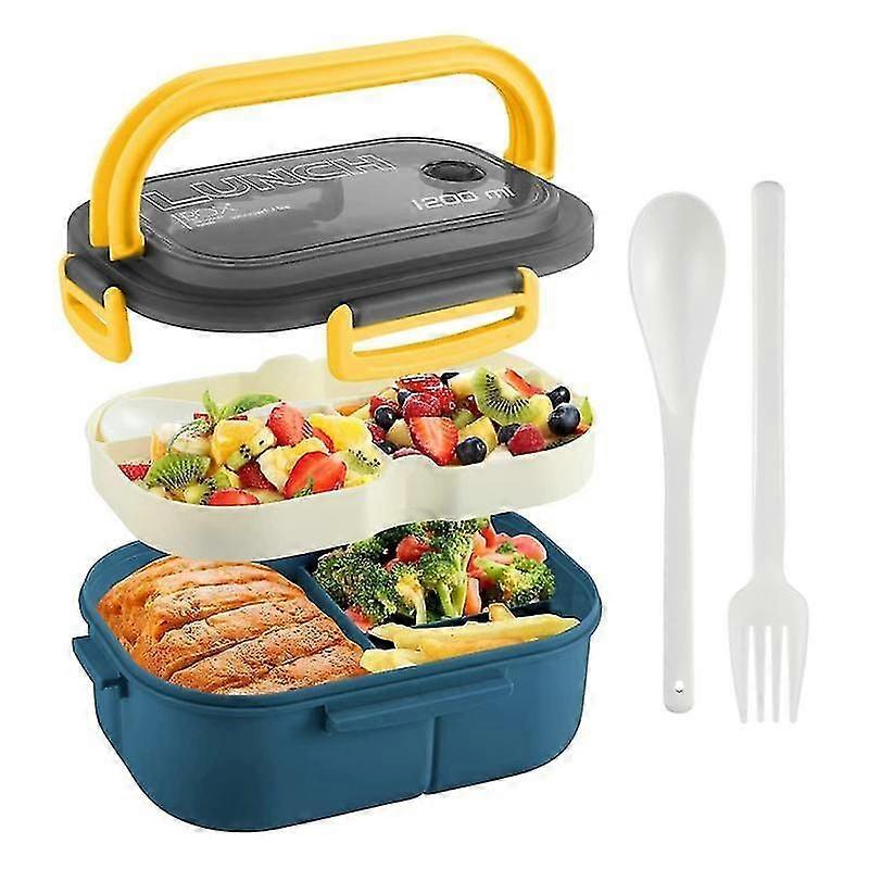 Bento Box Erwachsene Lunchbox, 1200ml Double Layer Lunch Box mit Löffel & Gabel High Capacity Food Conta