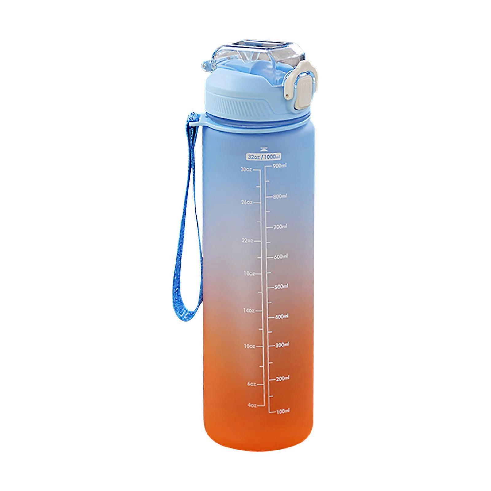 JingChun 1 Liter Water Bottle with Water volume scale Hourly BPA Free Reusable Leak Proof with Straw