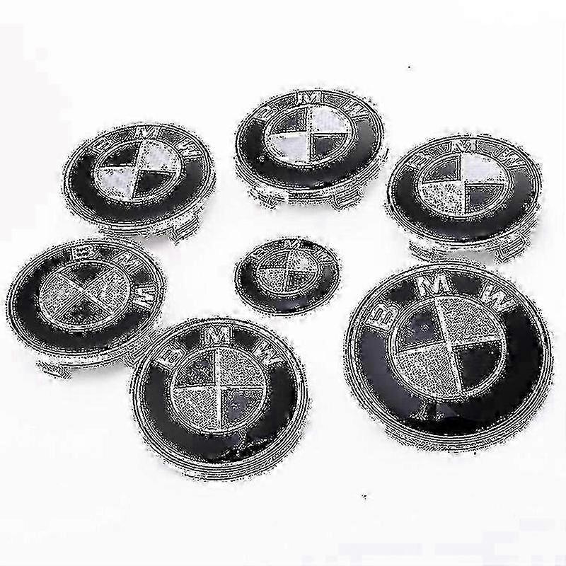 7pcs black logo hood and trunk for all models E30 E36 E46 E34 E39 E60 E65 E38 X3 X5 X6 3 4 5 6 7 8 (82mm + 73mm)