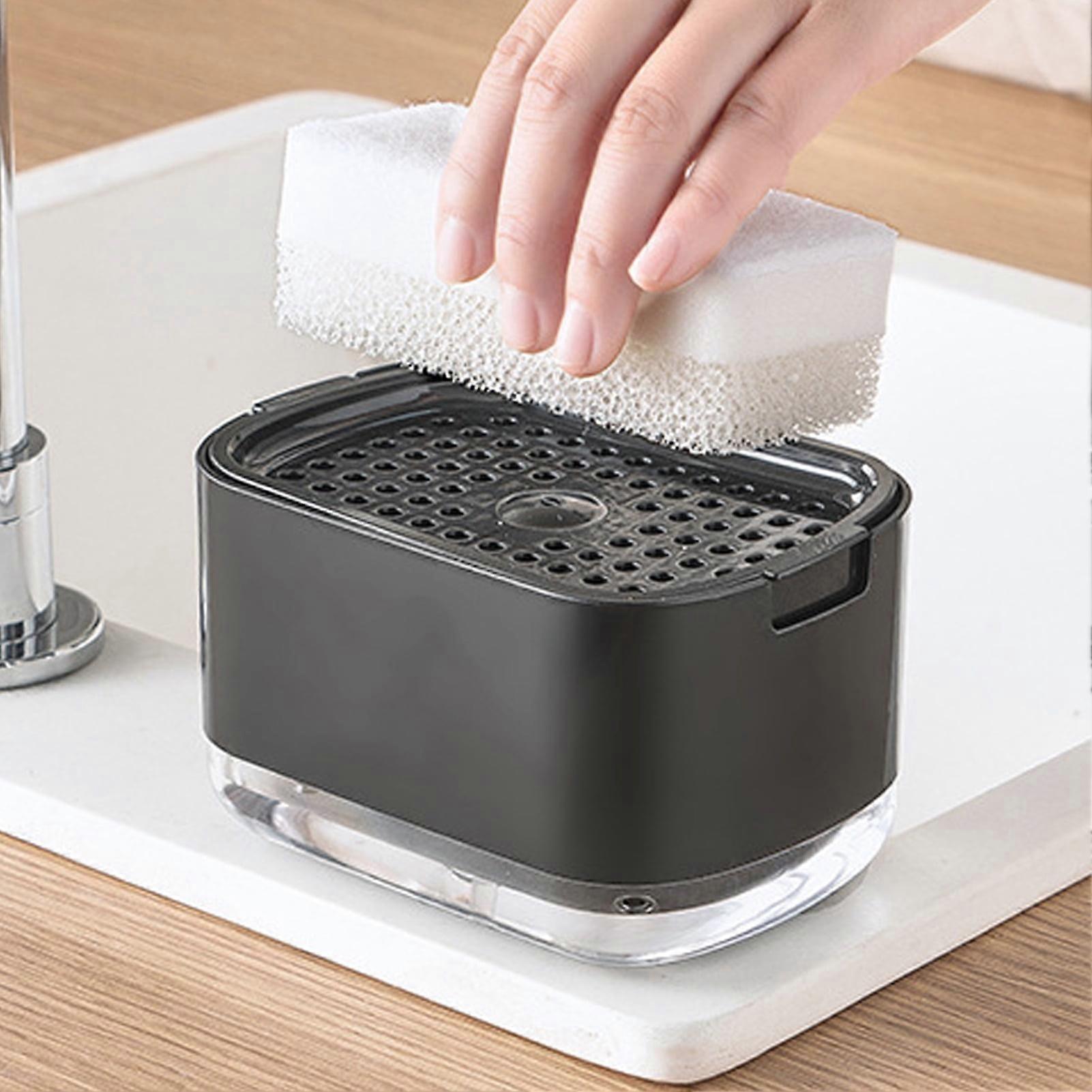 SUSUchens Kitchen Sink Soap Dispenser with Sponge Holder Refillable Push Pump Caddy Tray Container Liquid Detergent Organizer Black