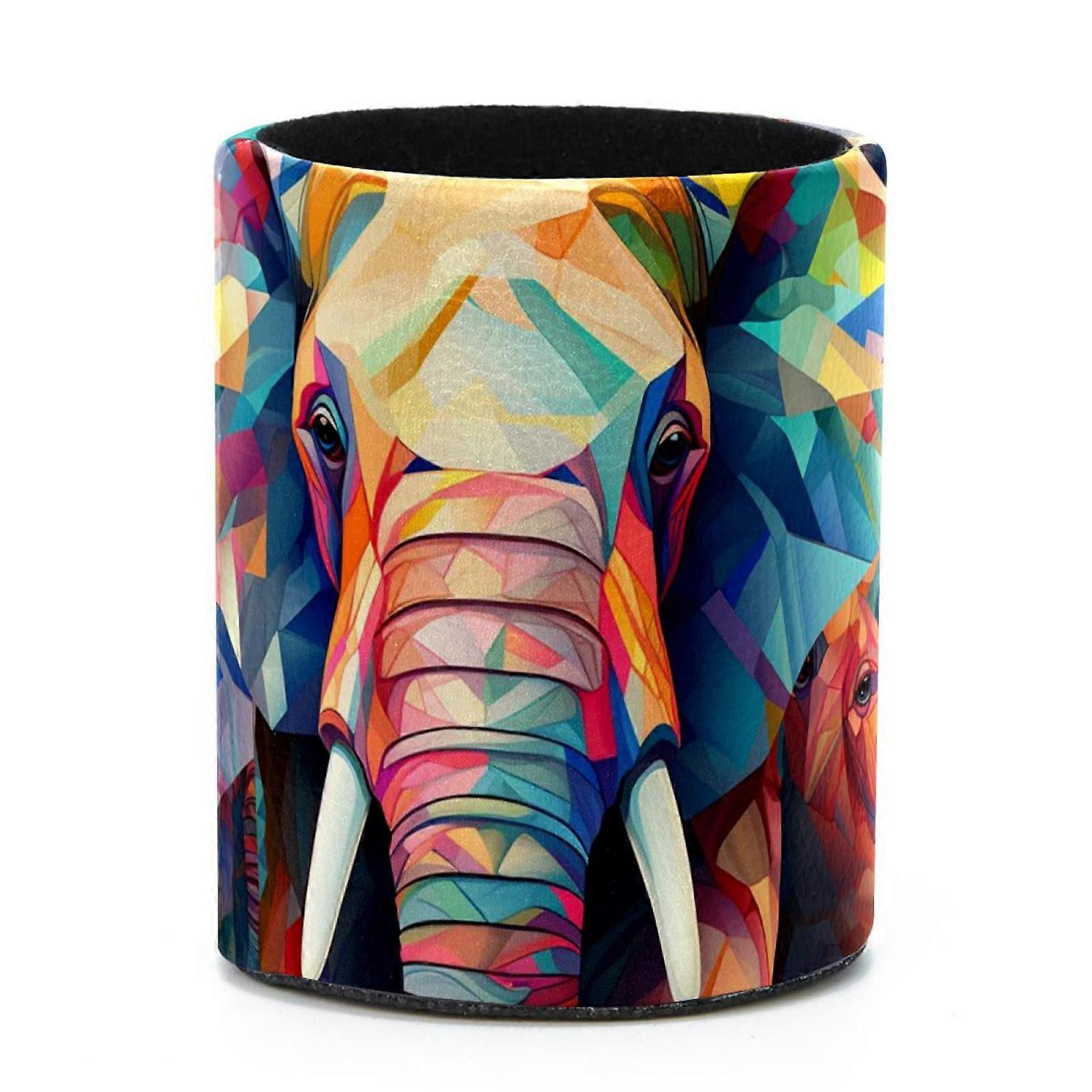 Upgrade Your Organization with this Cylindrical Pen Holder and Desktop Organizer for Makeup and Art Supplies, Colorful Elephant