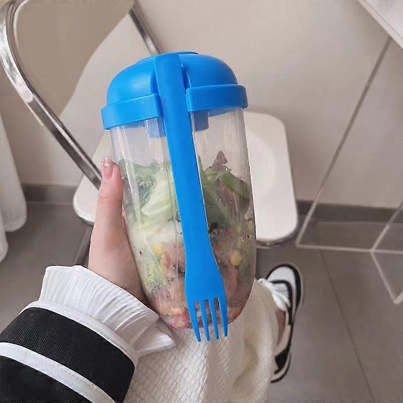 Portable Salad Cup With Fork Fresh Salad Container Bottle Vegetable Fruit Breakfast Lunch Carry To Go For Work Travel Picnic