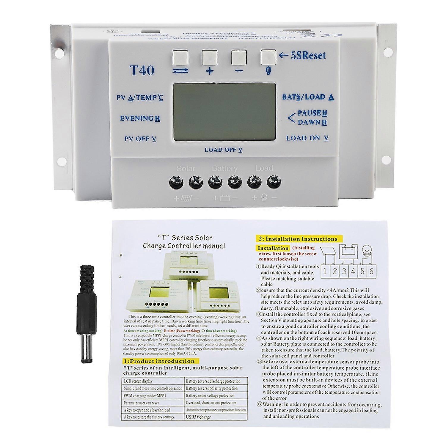 MPPT 12V 24V Auto 40A Solar Charge Controller Regulator LCD Display for Street Light System