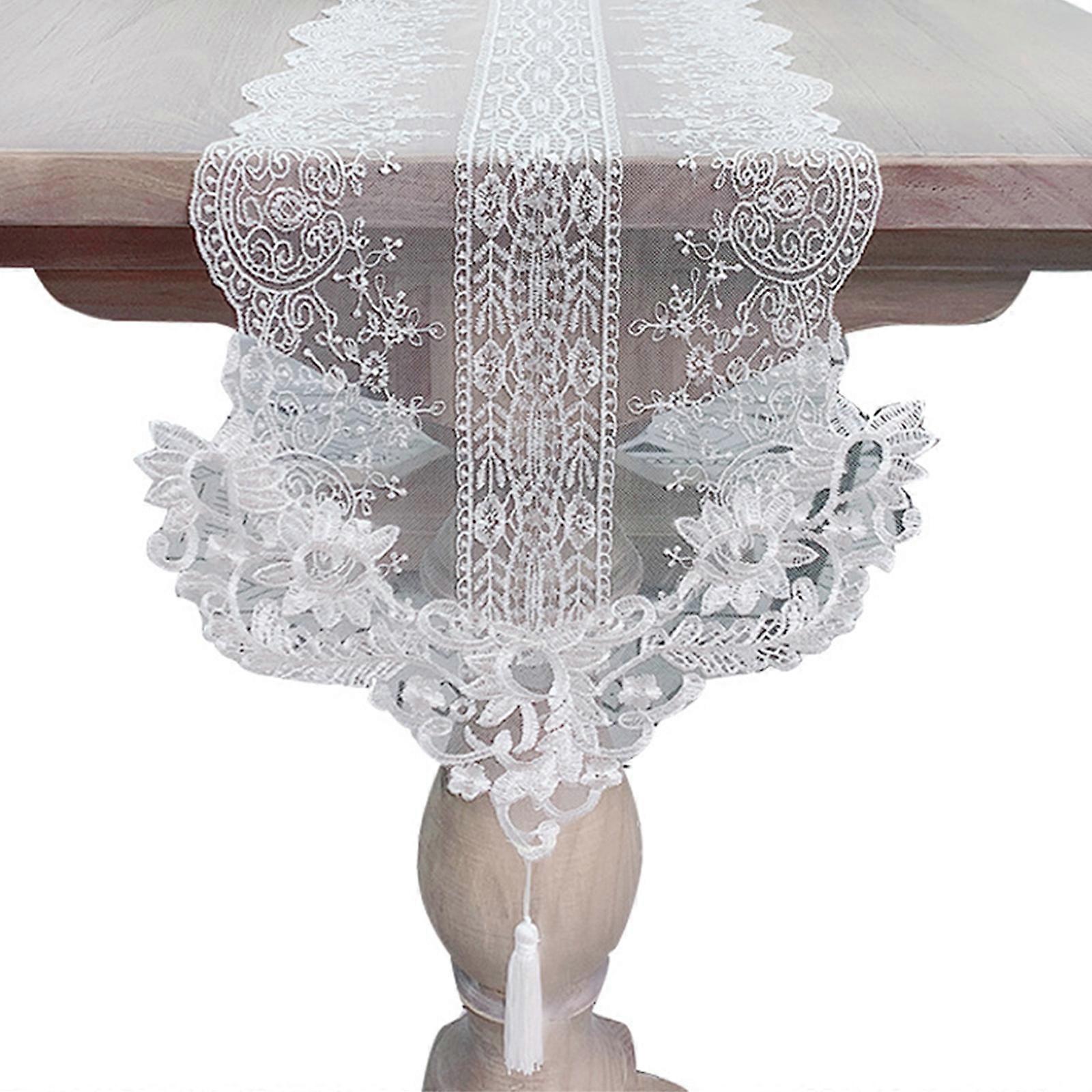 Nordics Styles Tassels Trimmed Table Cloth Polyester Fabric Easy Cleaning Dining Room Decoration  30*160cm