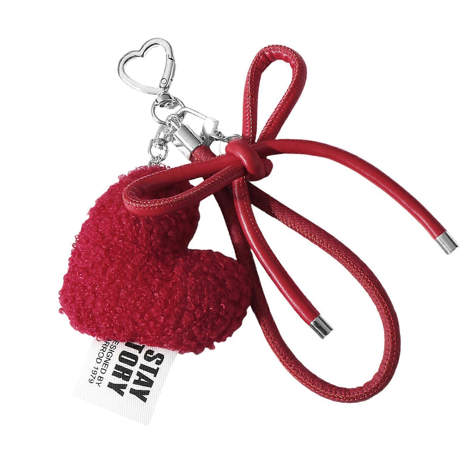 Sweet Bows Keychain Car Key Chains Lovely Bowknot Keyring Bag Charm Handbag Charm Plush Heart Keyholders Phone Charm Multicolor