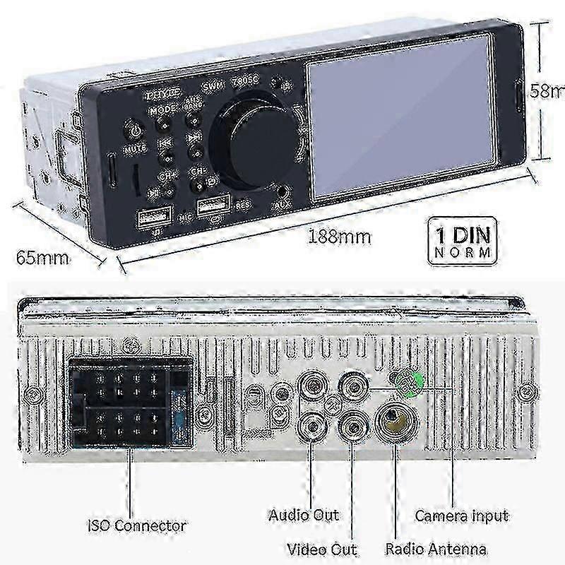 w 4.1&quot; Car Radio 1 Din Touch Screen Mp5 Video Player Dual Usb Tf Bluetooth Handsfree 7 Colors Lighting Iso Head Unit Phyee 7805c