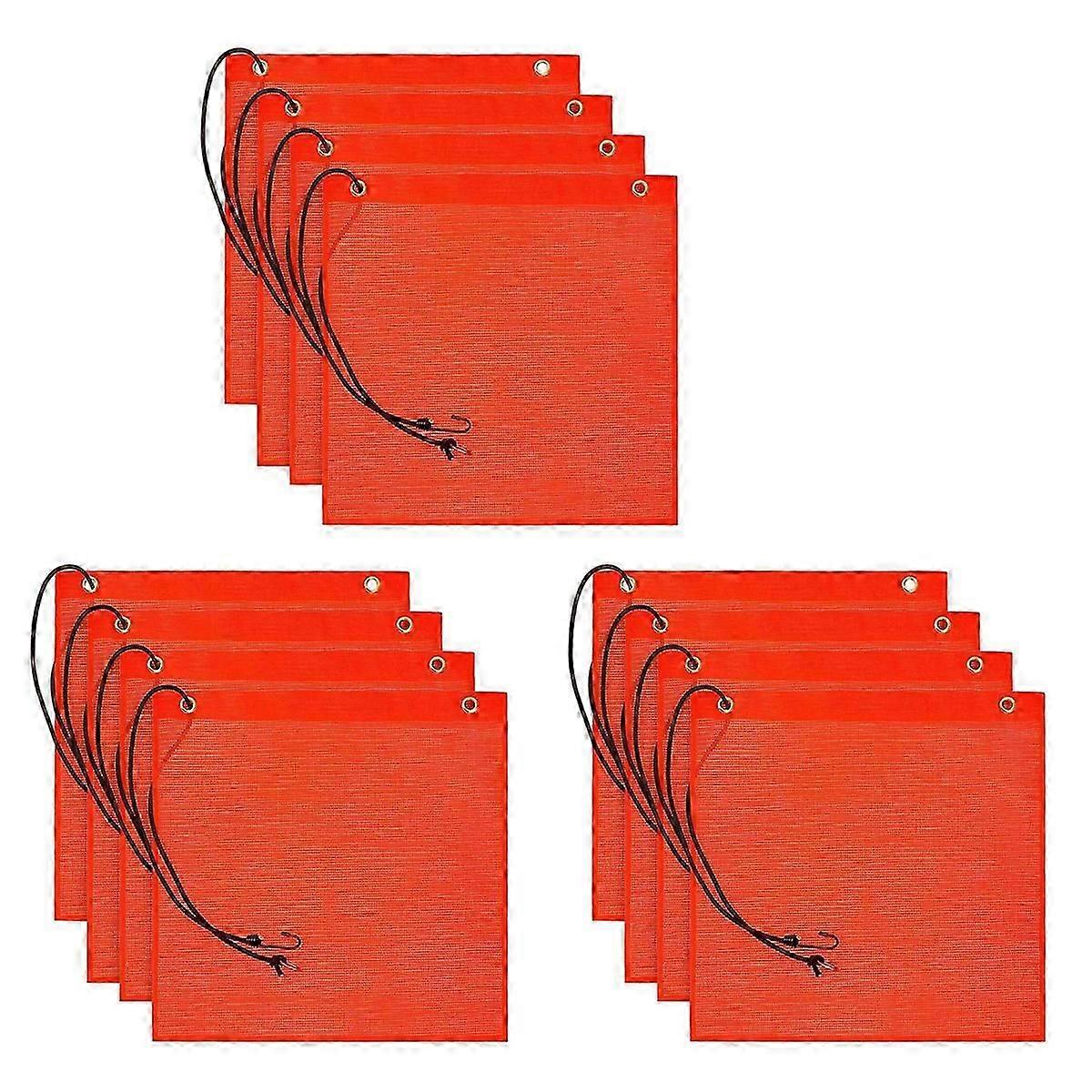 12Pc 18X18 Inch Mesh Safety Flags Orange Warning Flag Bungee Safety Flag Good Visibility Weatherproo