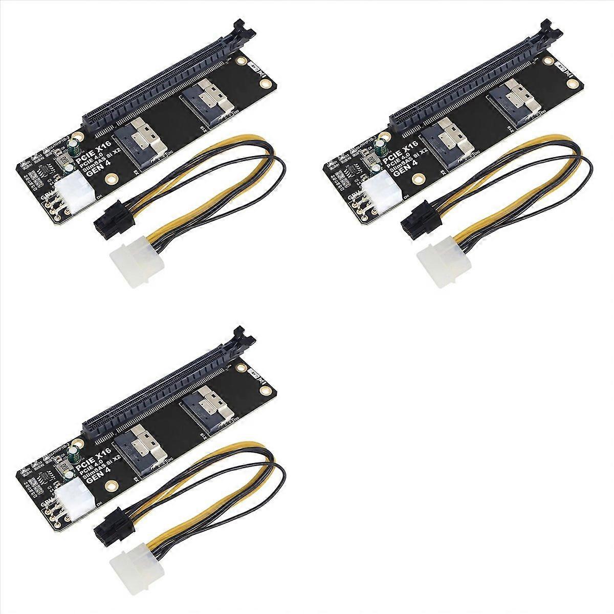 3X 2 Port SlimSAS 8i X2 to PCIe 4.0 X16 Slot Adapter Card SFF8654 Riser Card GEN4 for Network Graphi