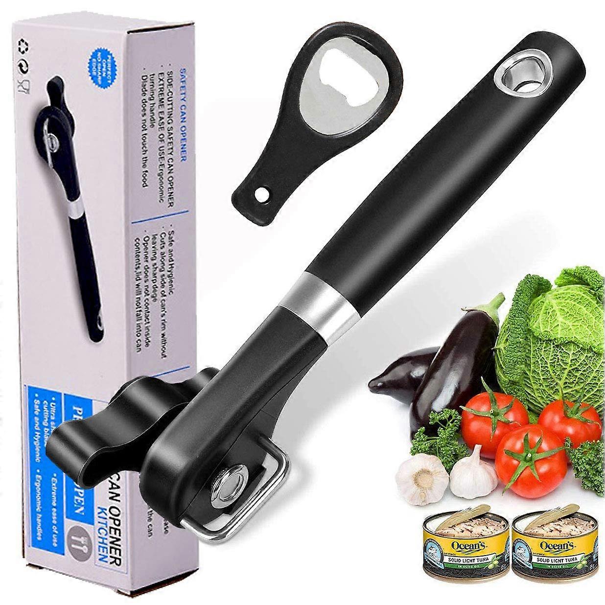 Manual Safe Edge Can Opener with Smooth Edge Cutting, Ergonomic Grip, Stainless Steel for Seniors